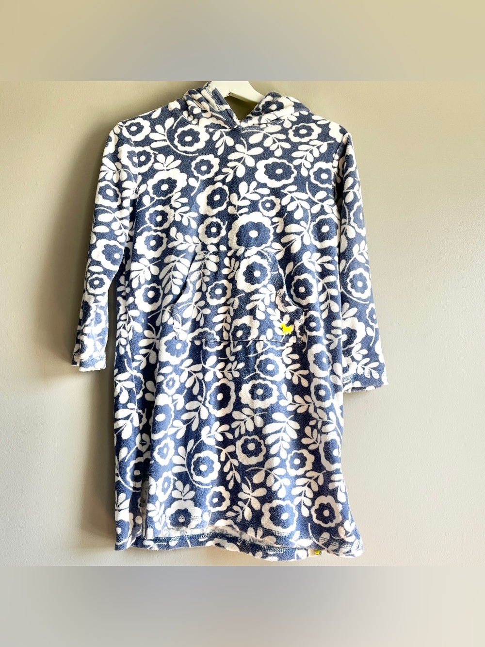 Mini Boden towelling hoodie 9 10 cover up beach pullover Terry dress floral blue